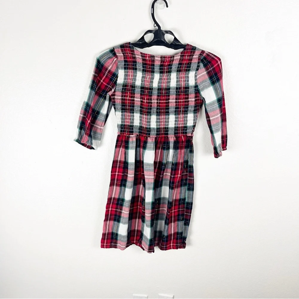 OLD NAVY Girls Plaid Smocked-Bodice Long Sleeves Dress, Size XL (14/16) Holiday